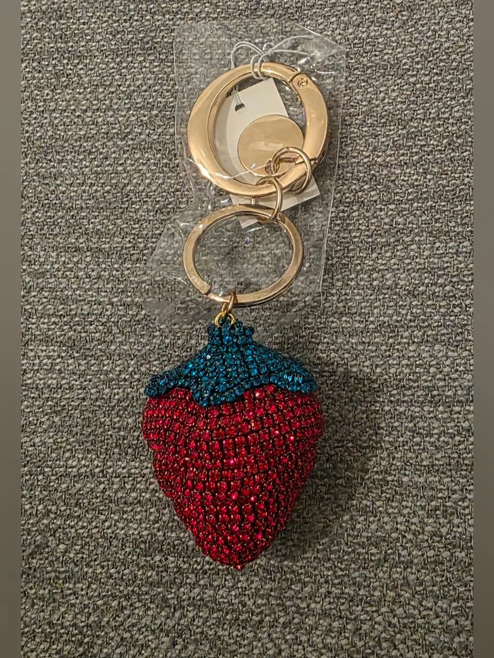 Sparkling Strawberry Keychain Purse Charm with Carabiner